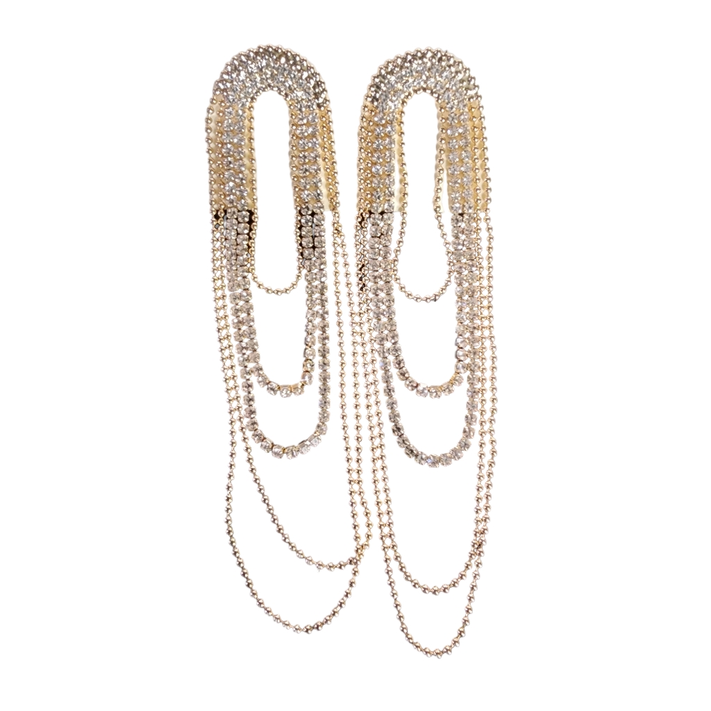 Gold Tone And Crystal Dangle Oval Earrings Nwt - (#0009)